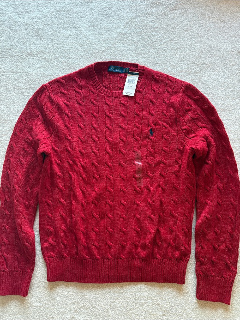 Polo by Ralph Lauren Red Cable-Knit Crew Mens Sweater - Size CL/TG